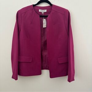 Kasper Magenta Open-Front Collarless Blazer